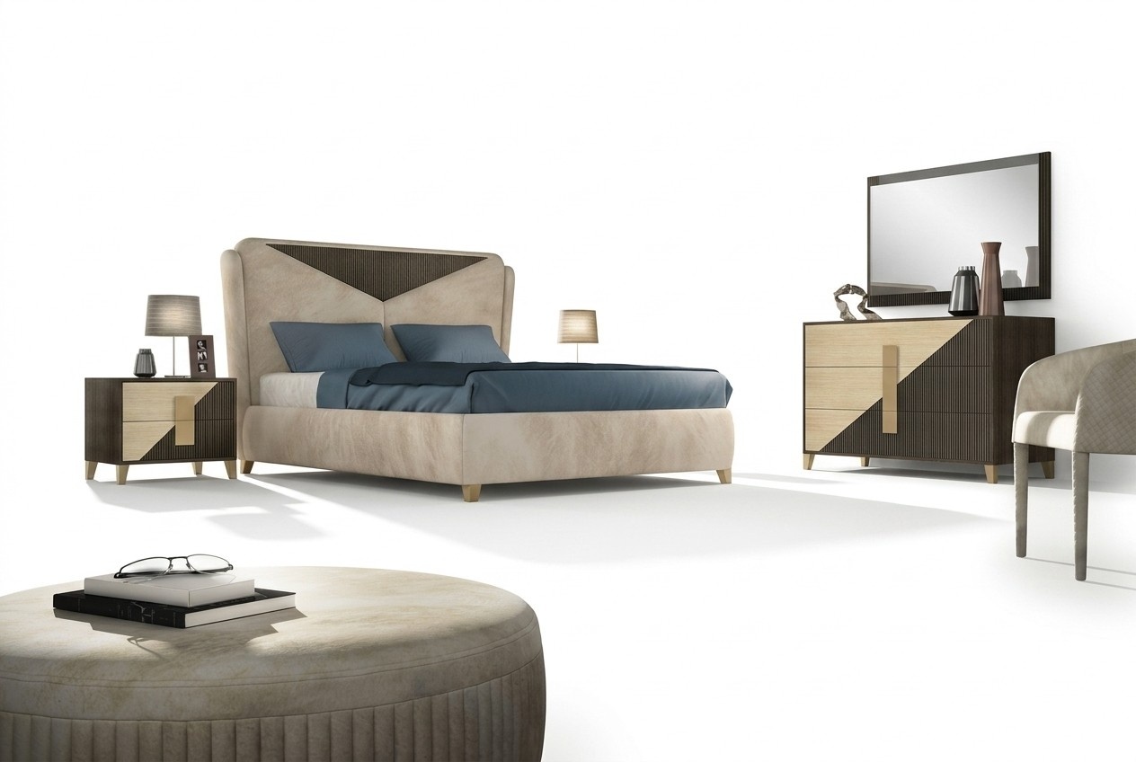Bett Nachttisch Kommode 4 tlg. Schlafzimmer Set Design Modern Luxus Betten Neu