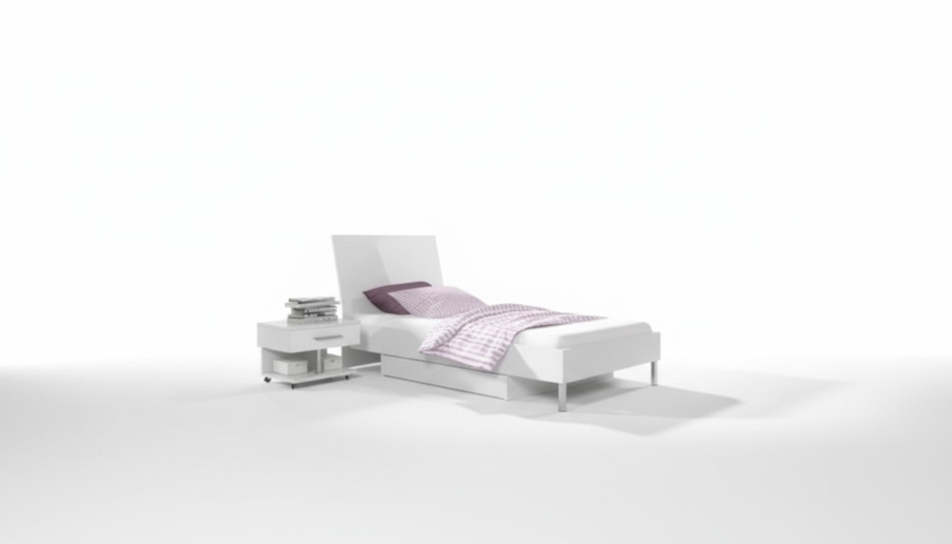 Bett + Nachttisch - Schlafzimmer Kinderzimmer Möbel Betten weiß 2tlg Set