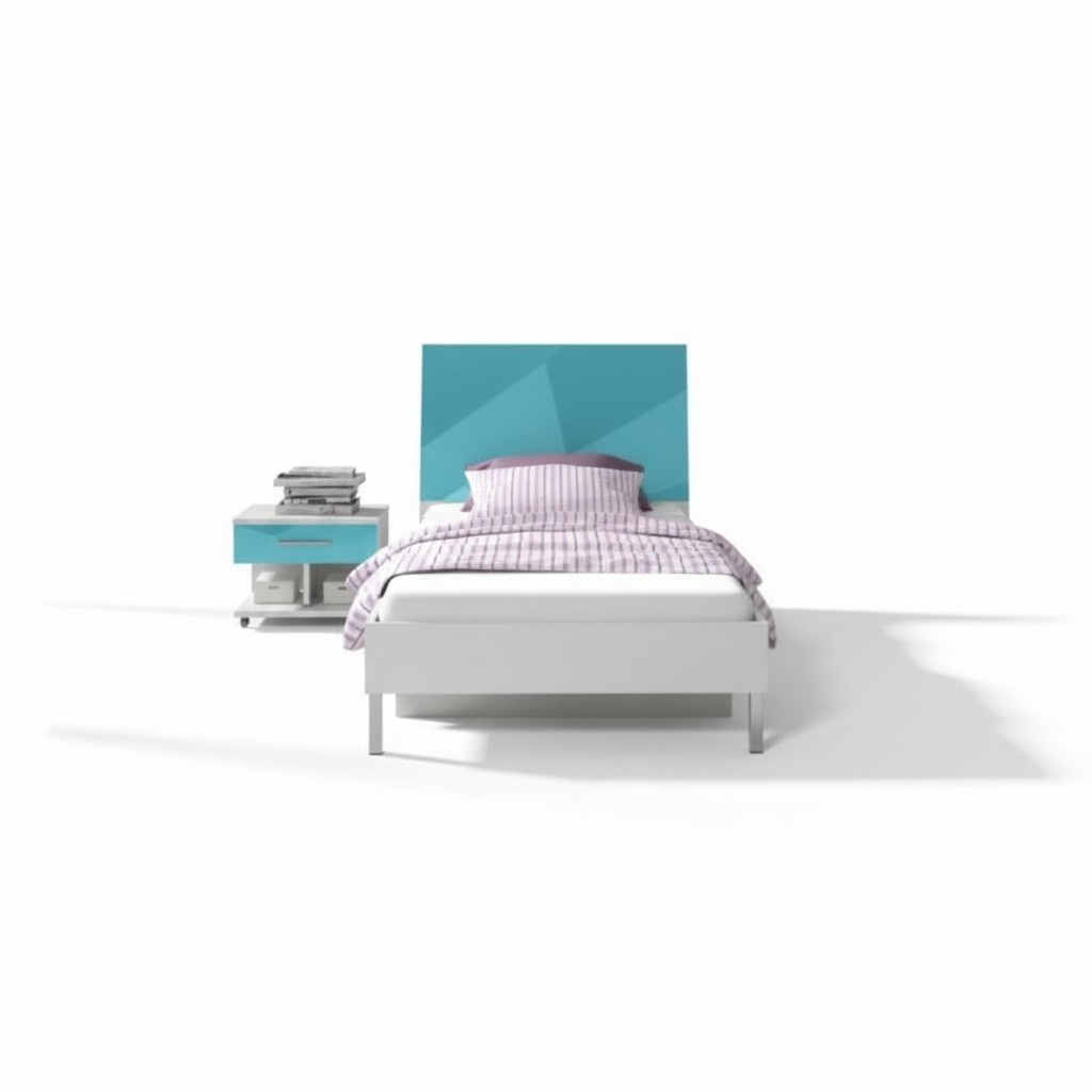 Bett + Nachttisch - Schlafzimmer Möbel Kinderzimmer Betten Blau 2tlg. Set Neu
