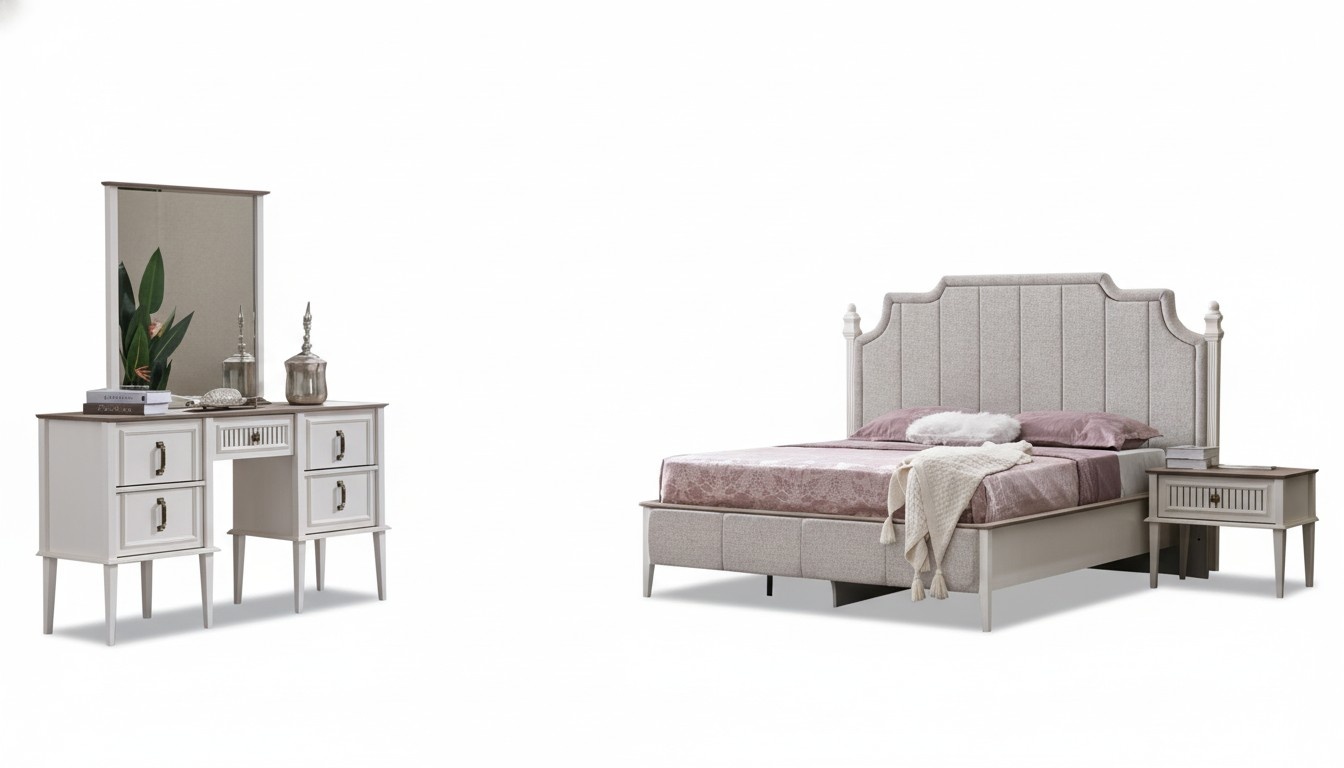 Bett Nachttische Schminktisch Einrichtung Schlafzimmermöbel Set Spiegel 5tlg