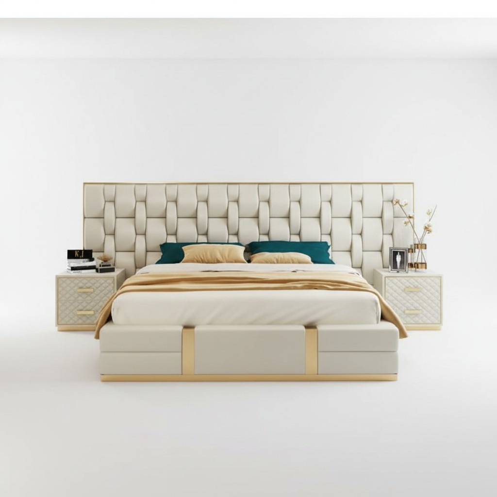 Bett Polster Design Luxus Doppel Hotel Betten beige Luxus Hotel Neu