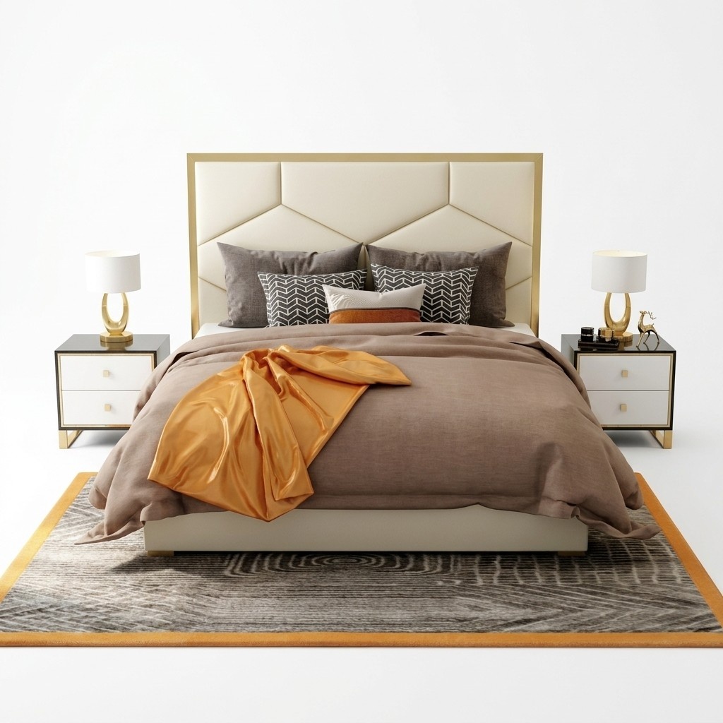 Bett Polster Design Luxus Doppel Hotel Betten Schlaf Zimmer Leder Edelstahl