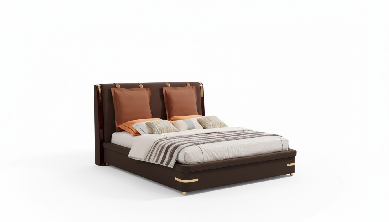 Bett Polster Design Luxus Metall Doppel Betten Ehe Schlaf Zimmer Leder