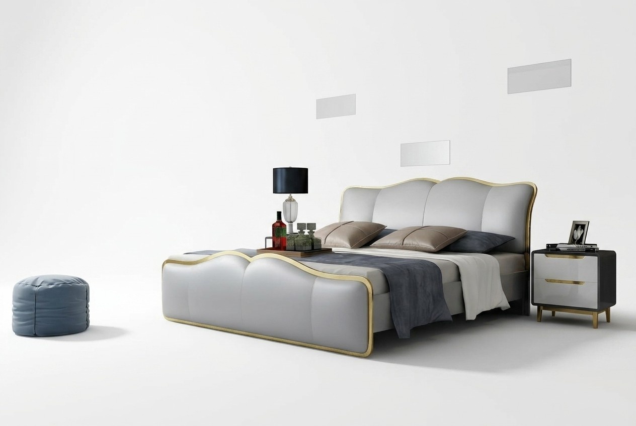 Bett Polster Design Luxus Metall Doppel Betten Ehe Schlaf Zimmer Textil