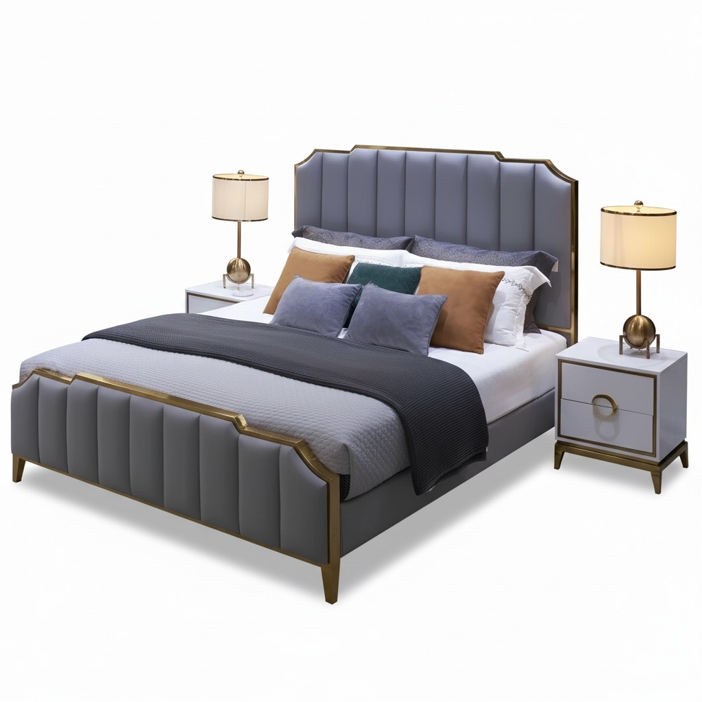 Bett Polster Design Luxus Doppel Betten Grau 180x200cm Schlaf Zimmer