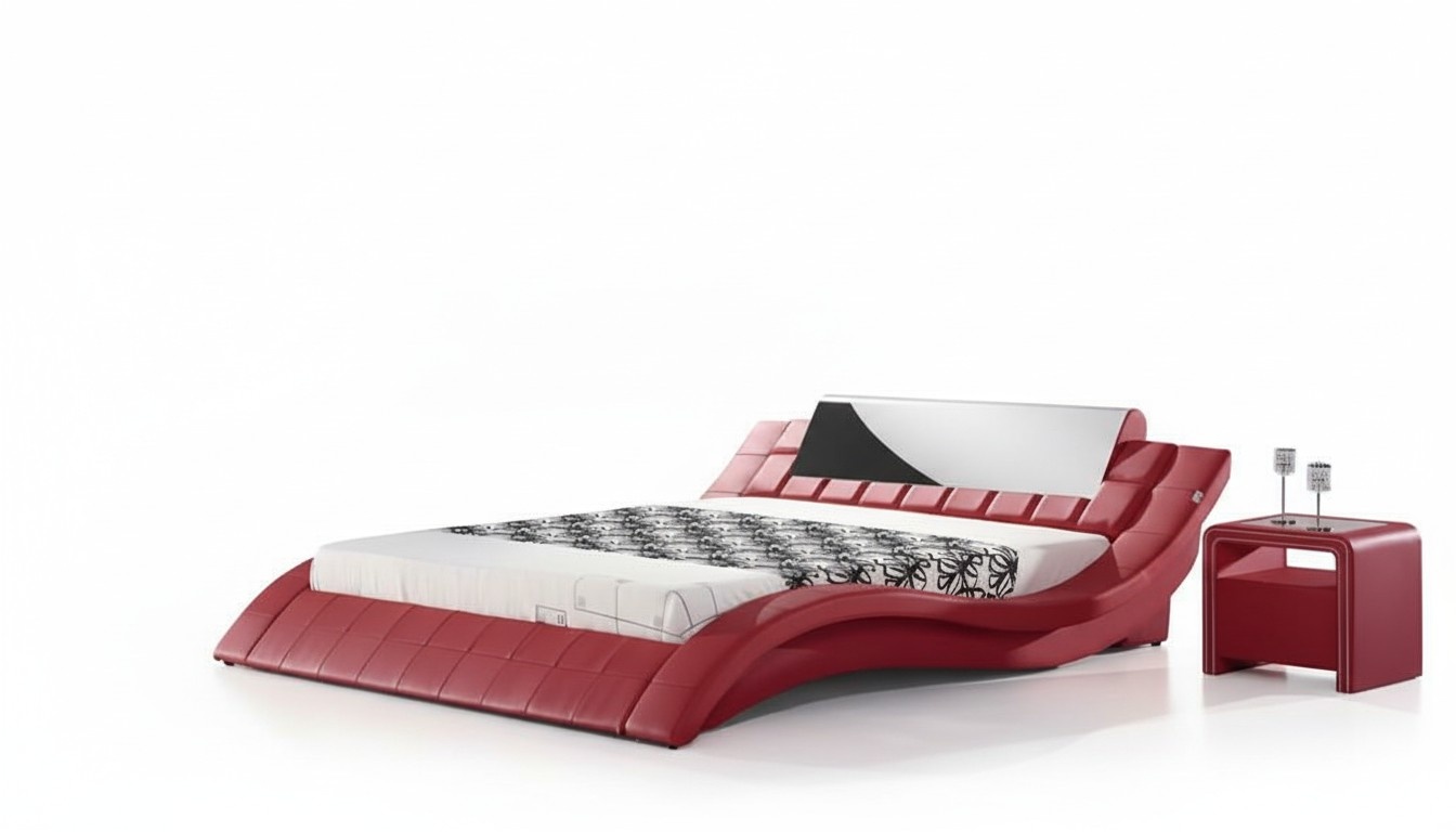 Bett Rot Schlafzimmer JV Möbel Liegefläche 180x200 Schlafzimmer Kunstleder Neu