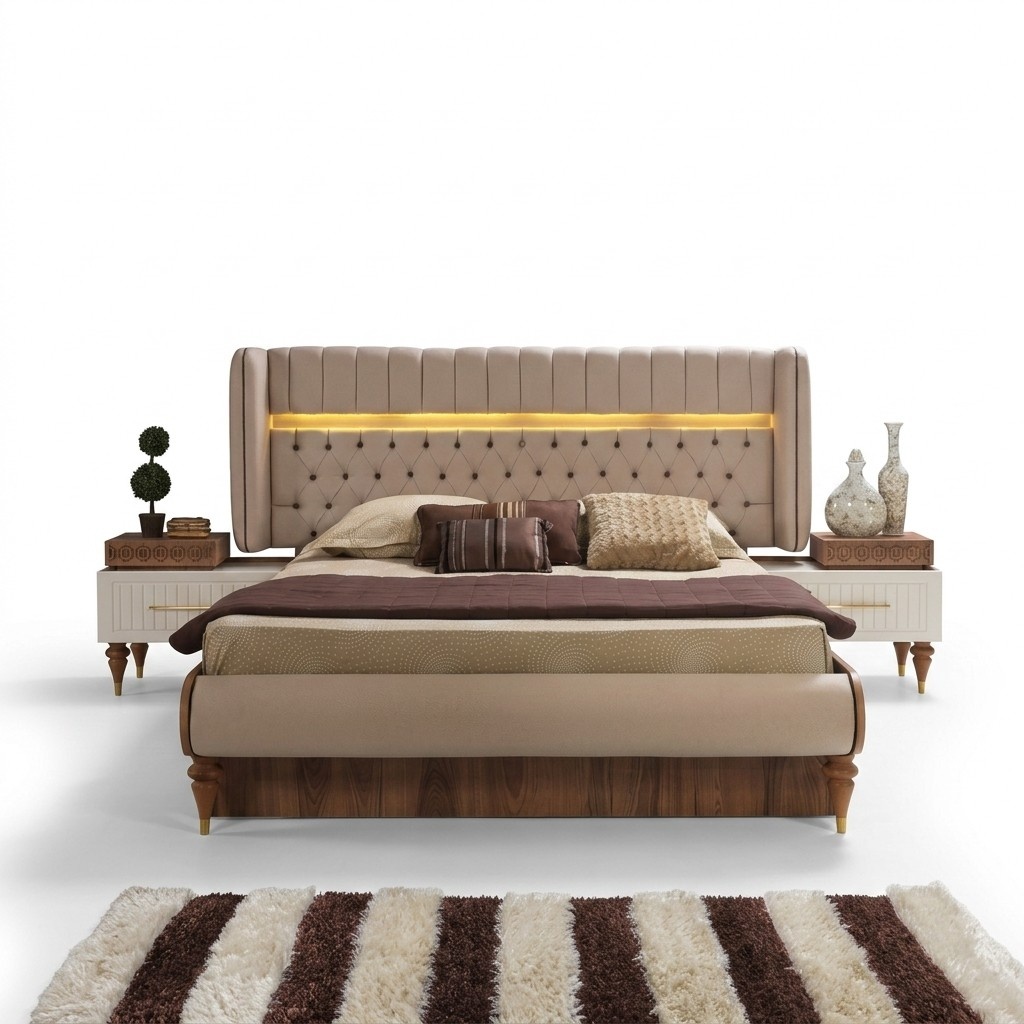 Bett Schlafzimmer Luxus Doppelbett Beige Modern Design Betten Hotel