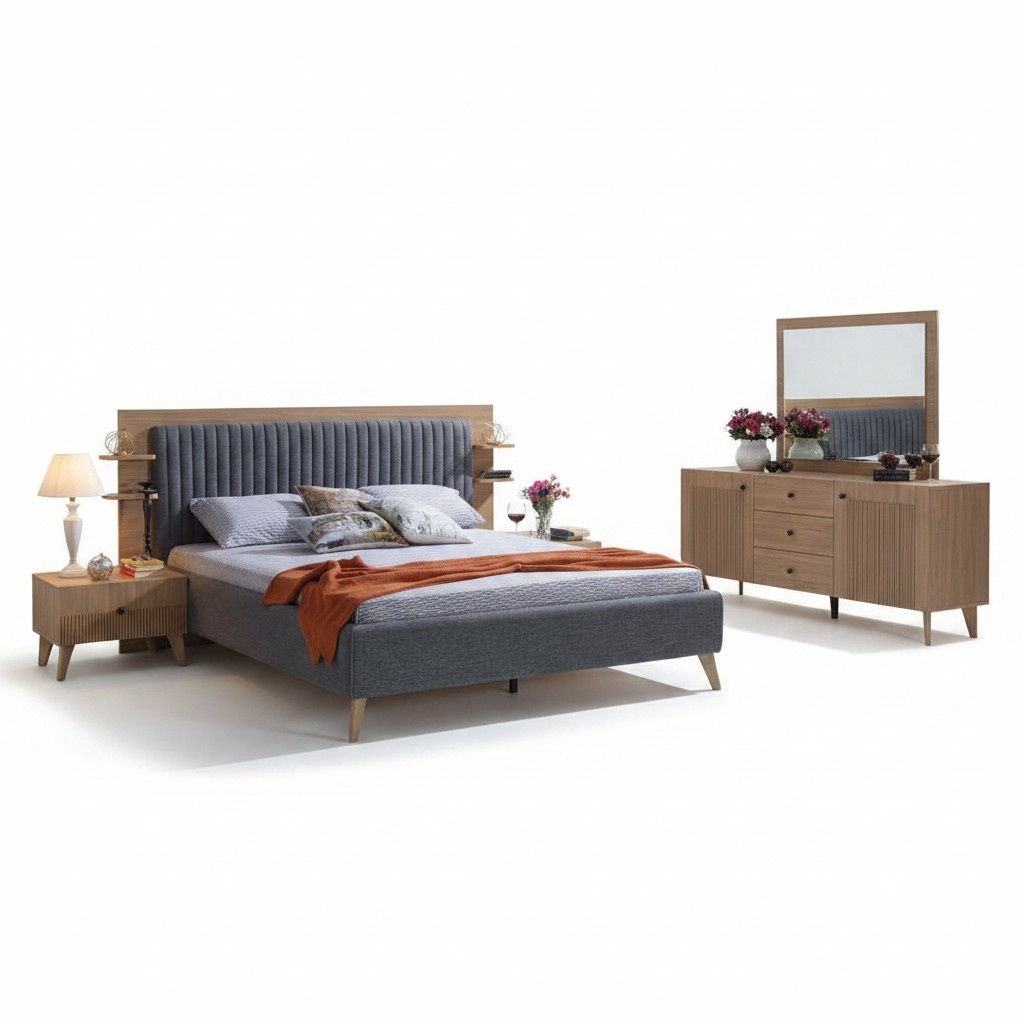 Bett Schlafzimmer Möbel Einrichtung Doppelbett Betten Polster Grau
