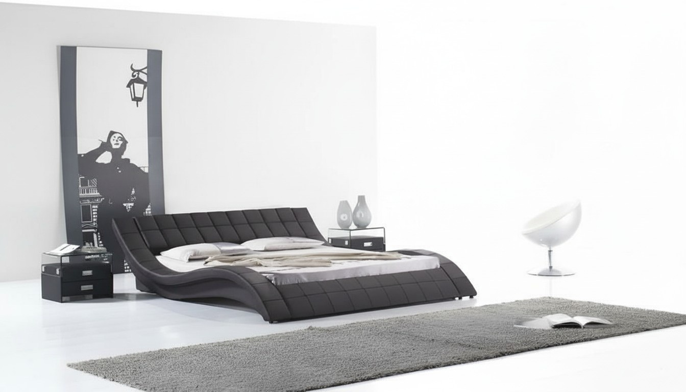 Bett Schwarz Schlafzimmer JV Möbel Liegefläche 180x200 Schlafzimmer Kunstleder