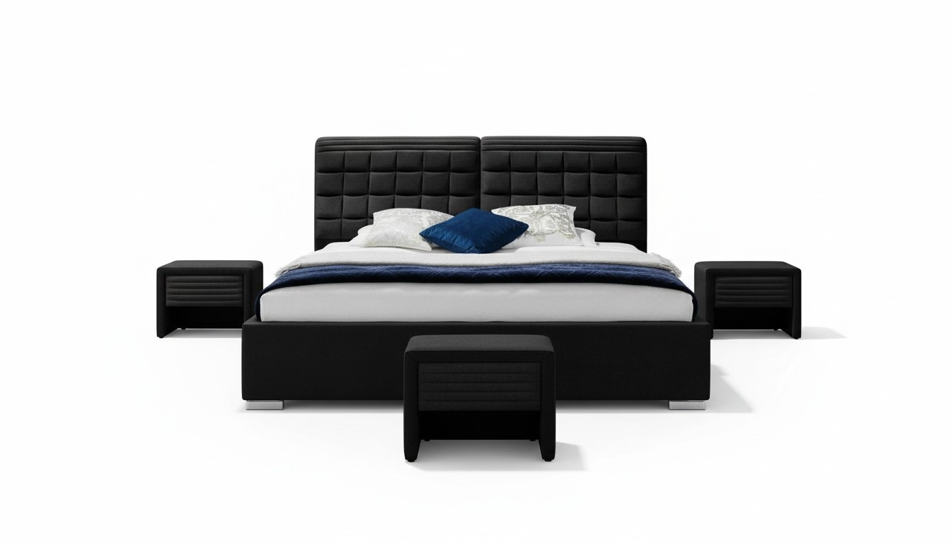 Bett Textil 2x Nachttisch 3 tlg. Schlafzimmer Set Möbel Modern Luxus Betten Samt