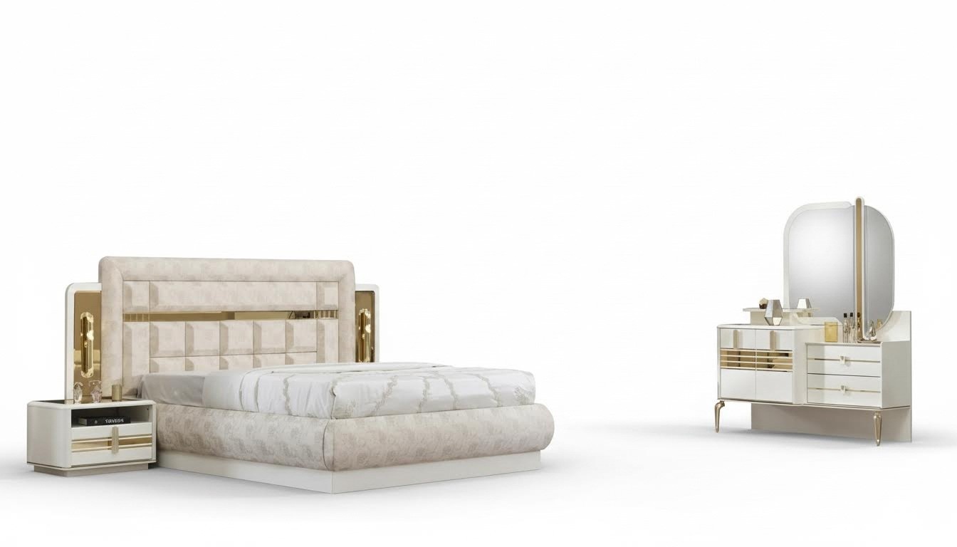 Betten Nachttische Schlafzimmer-Einrichtung Schlafzimmermöbel Schminktisch 5tlg