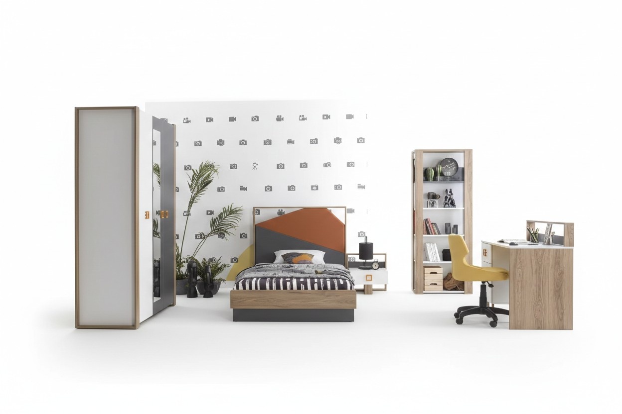 Bettrahmen Kinderzimmer Garnitur Bett Set Schreibtisch Grau 5tlg Holz