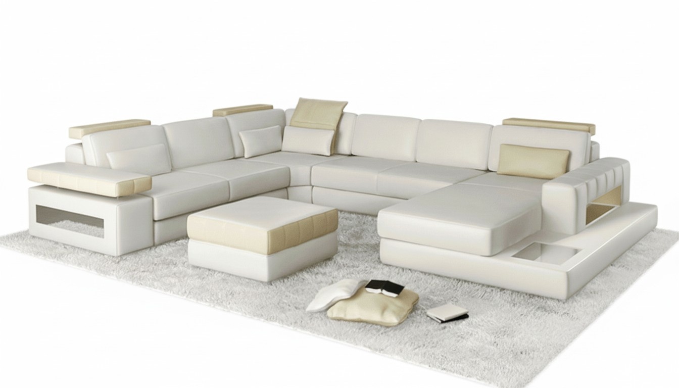 Big U Form Ecksofa Sofa Couch Polster Leder Textil Stoff Wohnlandschaft