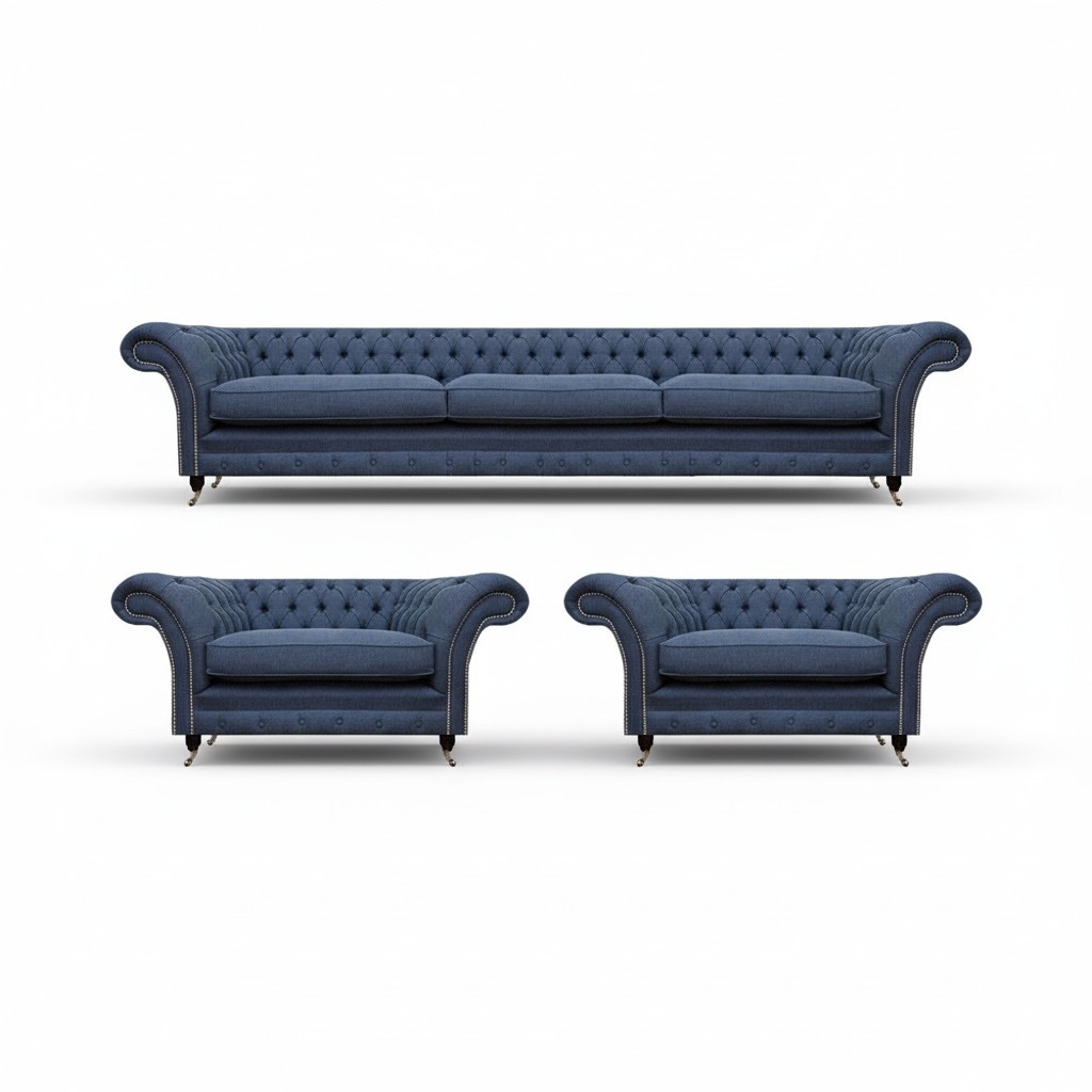 Blau Luxus Komplett 3tlg Design Modern Sofagarnitur Wohnzimmer Chesterfield
