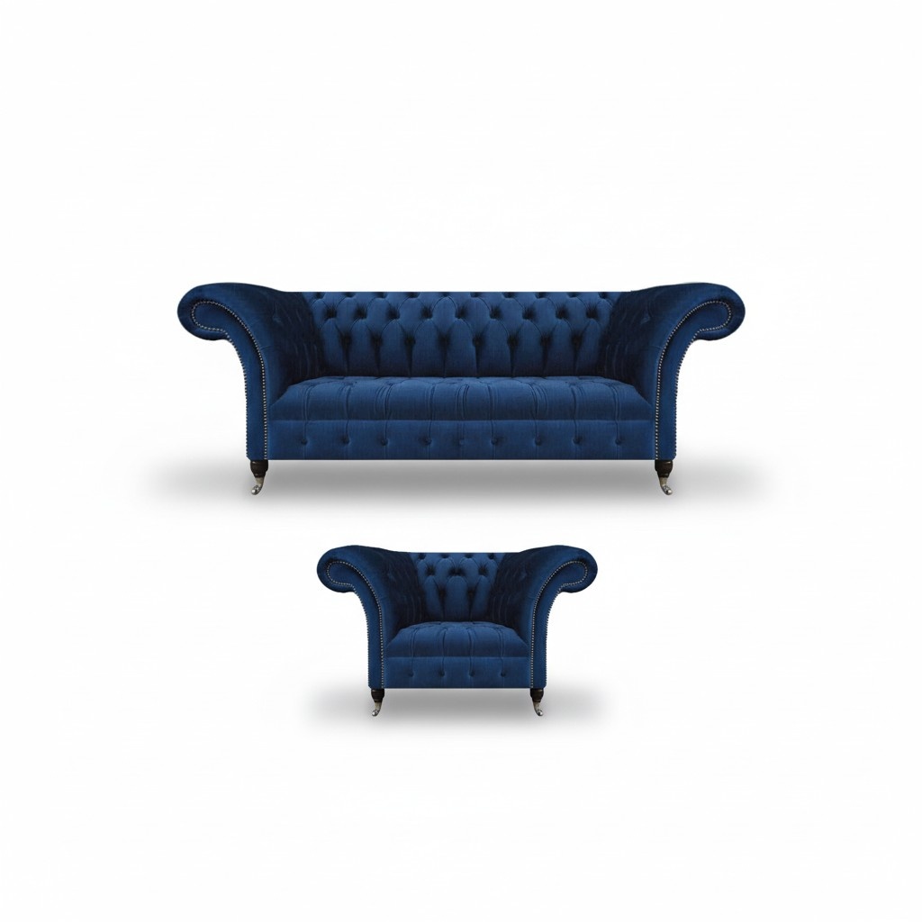 Blau Neu Sofa Dreisitze Wohnzimmer Sessel Chesterfield Polstersitz Einrichtung