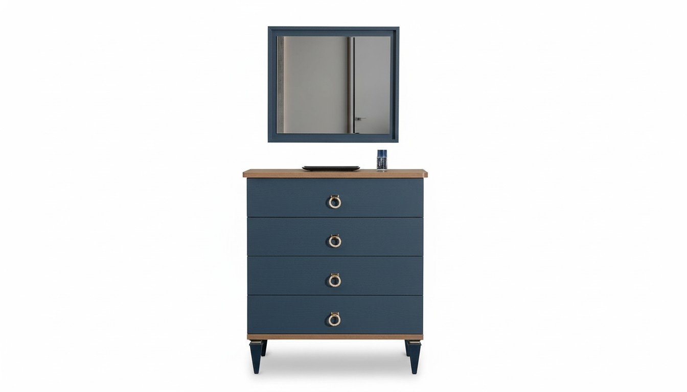 Blaue 4-Türige Kommode Moderne Luxus Anrichte Mit Spiegel Designer Set