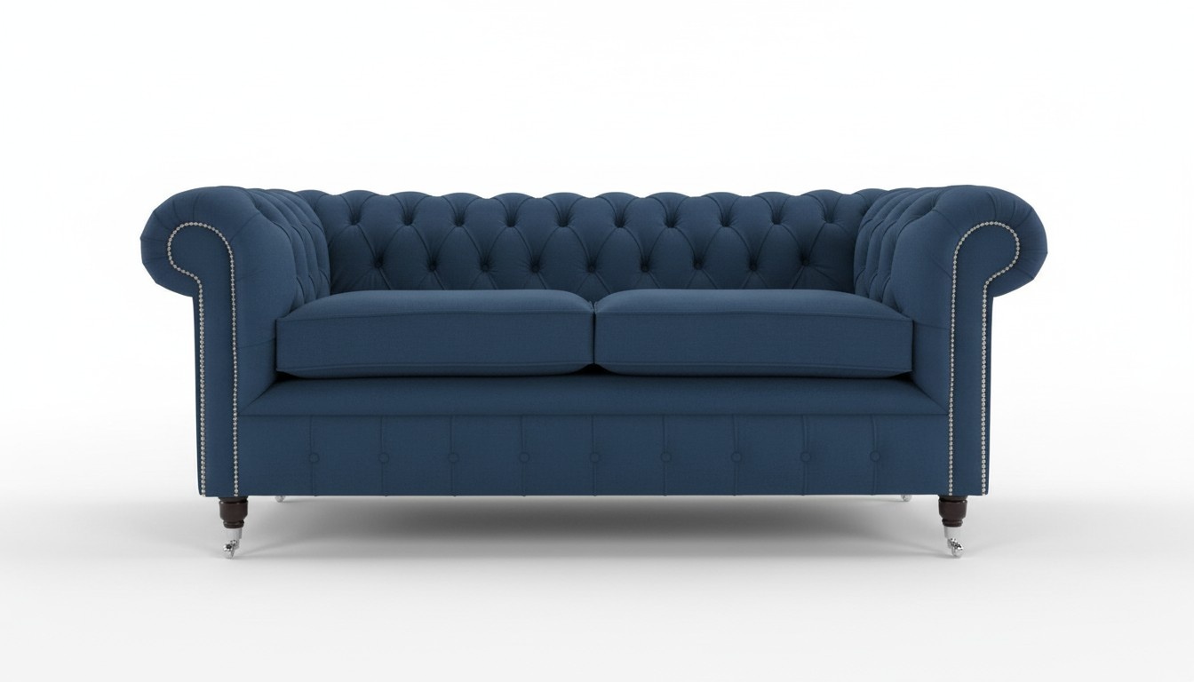Blaue Chesterfield Couch Textil Polster Sitz Garnitur Sofa Stoff Sofas 3 Sitzer
