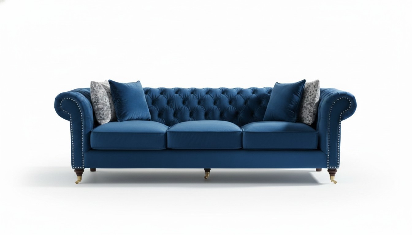 Blaue Chesterfield Sofa Couch Polster Stoff Leder Couchen Polster