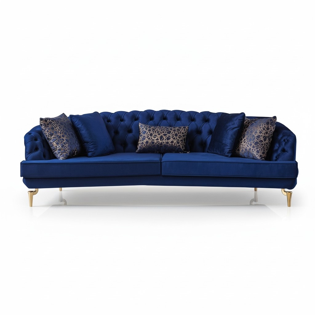 Blaue Wohnzimmer Chesterfield Sofagarnitur Polstersofas 4x Sitzer