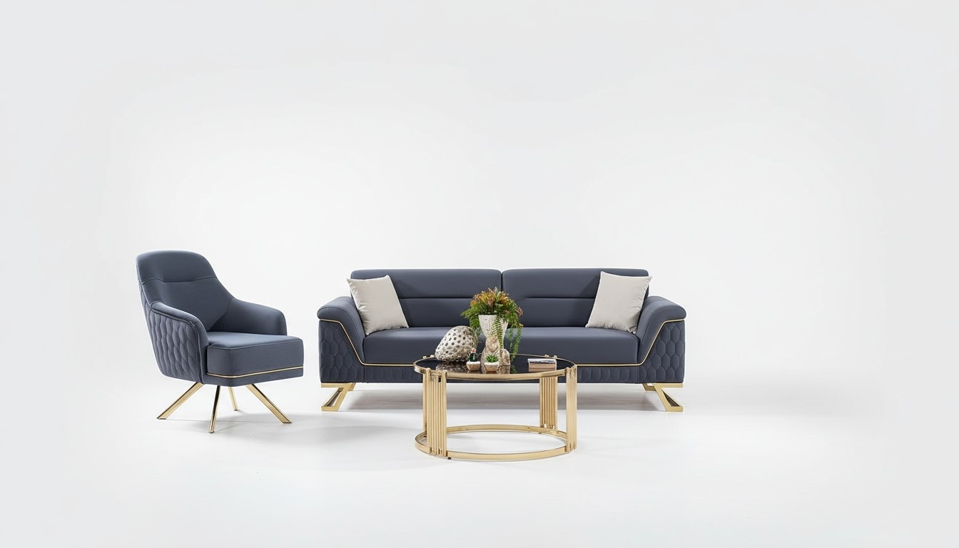 Blaue Wohnzimmer Sitzgarnitur Designer Ecksofa Luxus Moderner Sessel