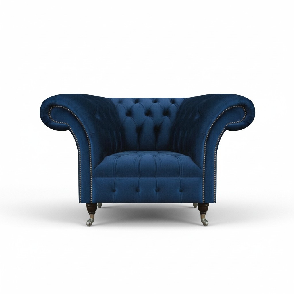 Blauer Chesterfield Einsitzer Wohnzimmer Sessel Polster Moderne Möbel