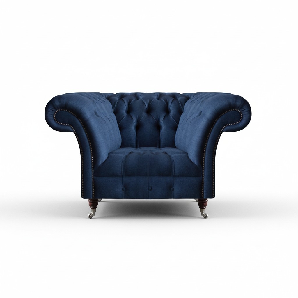 Blauer Chesterfield Lehnsessel Wohnzimmer 1-Sitzer Edle Luxus Sitzmöbel