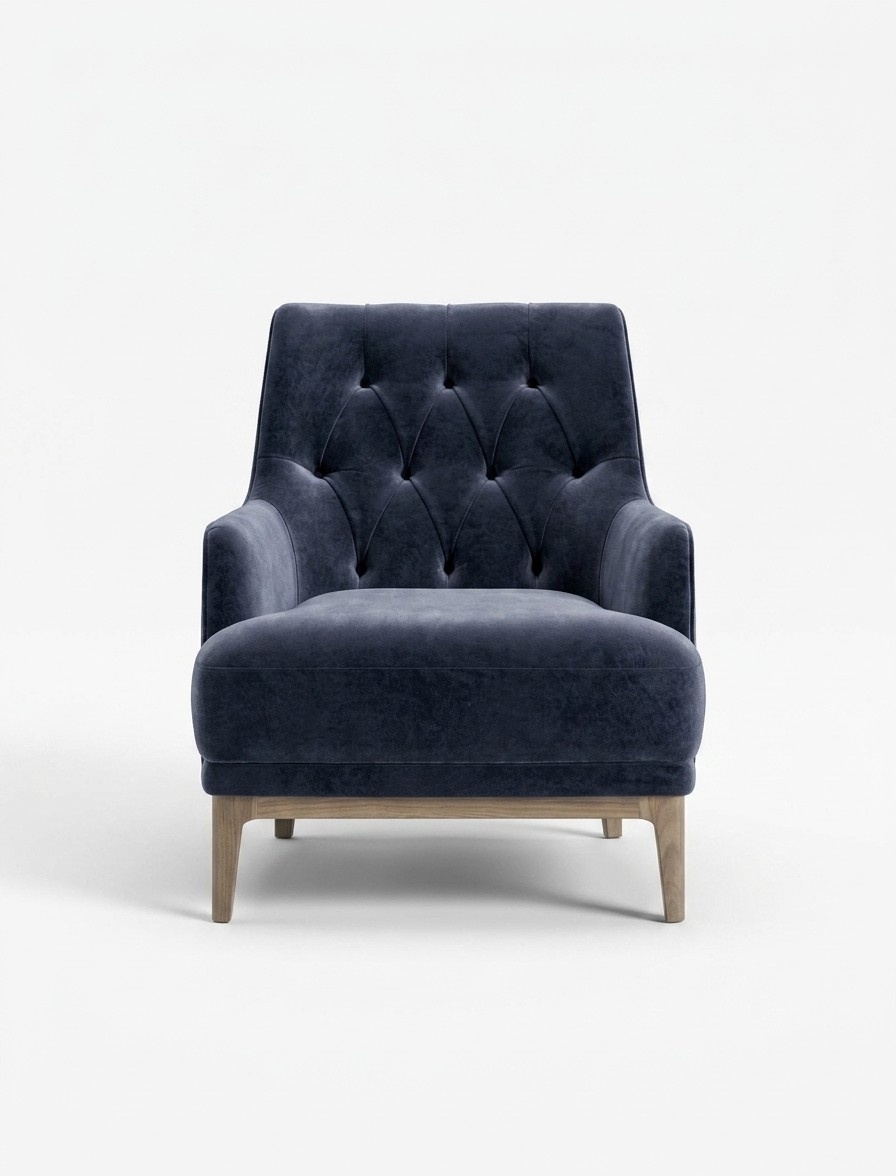 Blauer Exklusiver Chesterfield Sessel Wohnzimmer Einsitzer Holzgestell