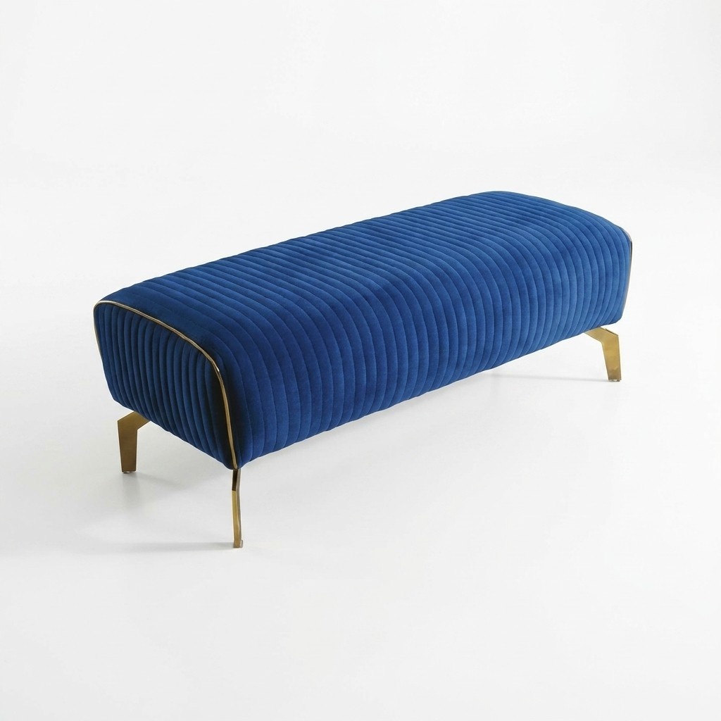 Blauer Fußhocker Designer Beistellhocker Polster Textil Ottomane Modern