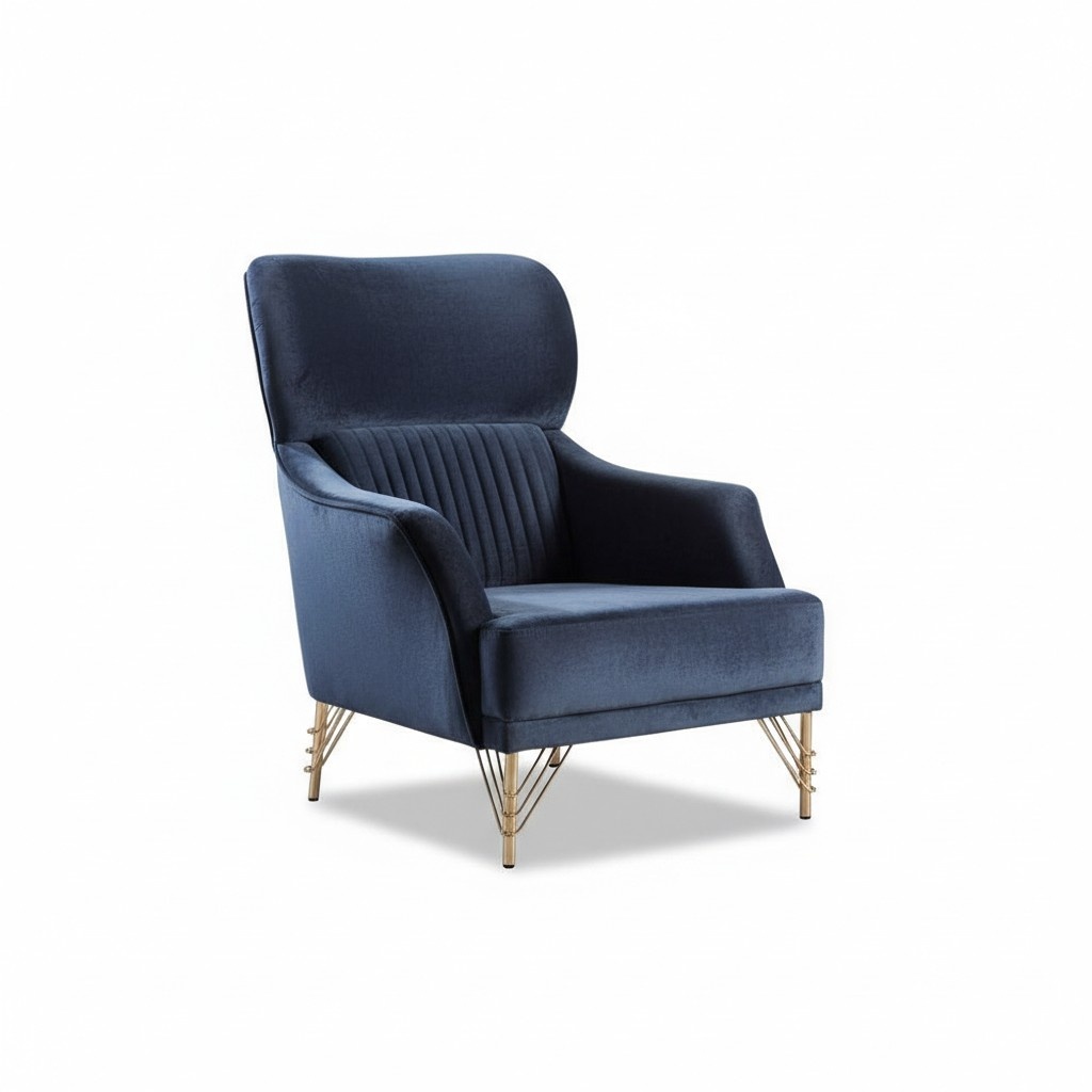 Blauer Moderner Sessel Wohnzimmer Stoffsessel Eleganter Textil Einsitzer