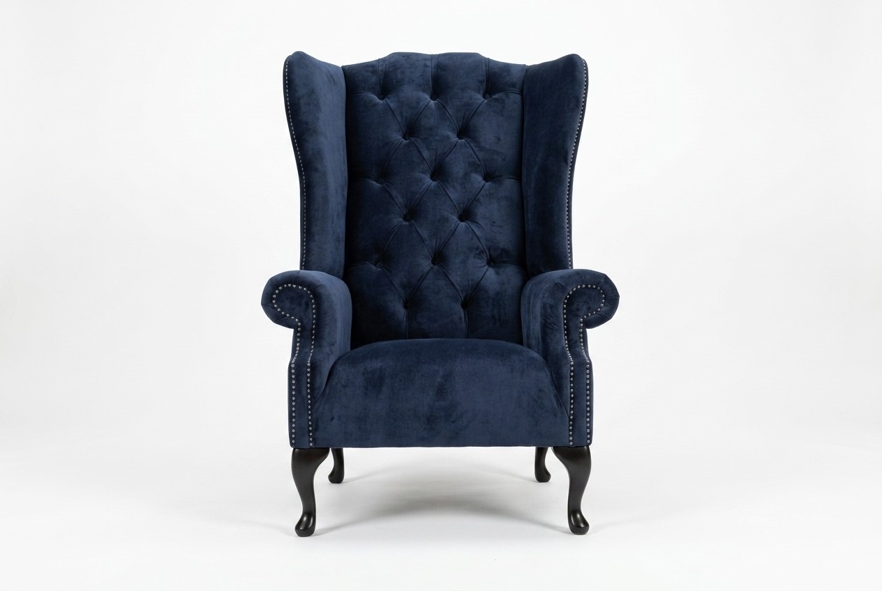 Blauer Ohrensessel Chesterfield Sofa Couch Polster 1 Sitzer Sessel Sofas