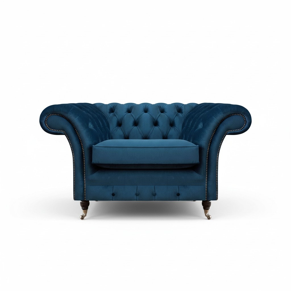 Blauer Wohnzimmer Chesterfield Textilsessel Stoffmöbel Luxus Einsitzer