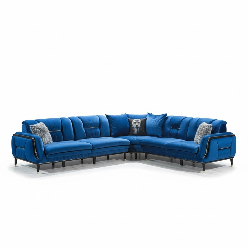 Blaues L-Form Polstersofa Designer Eckcouch Textil Bezug Wohn Sitzmöbel