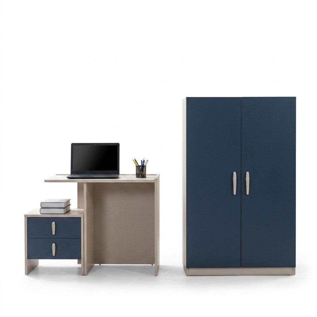 Blaues Möbelset aus Holz für Schlafzimmer und Arbeitszimmer