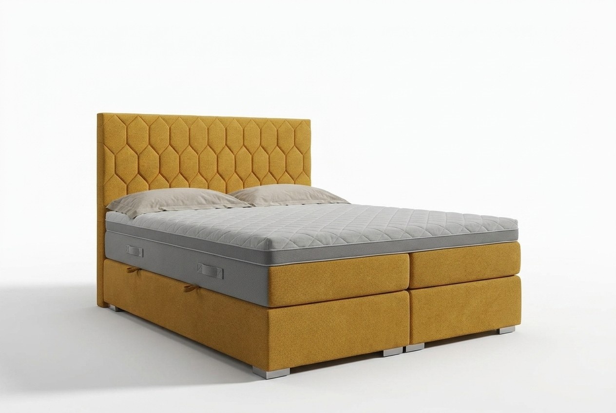 Boxspring Bett Hotel Doppel Luxus Betten Polster Funktion Bettkasten Gelb