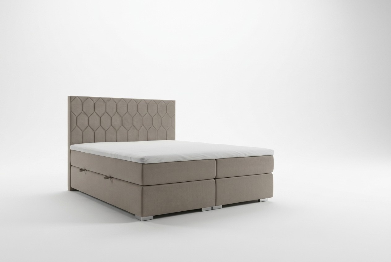 Boxspring Bett Hotel Luxus Betten Polster Funktion Kasten Beige Doppel