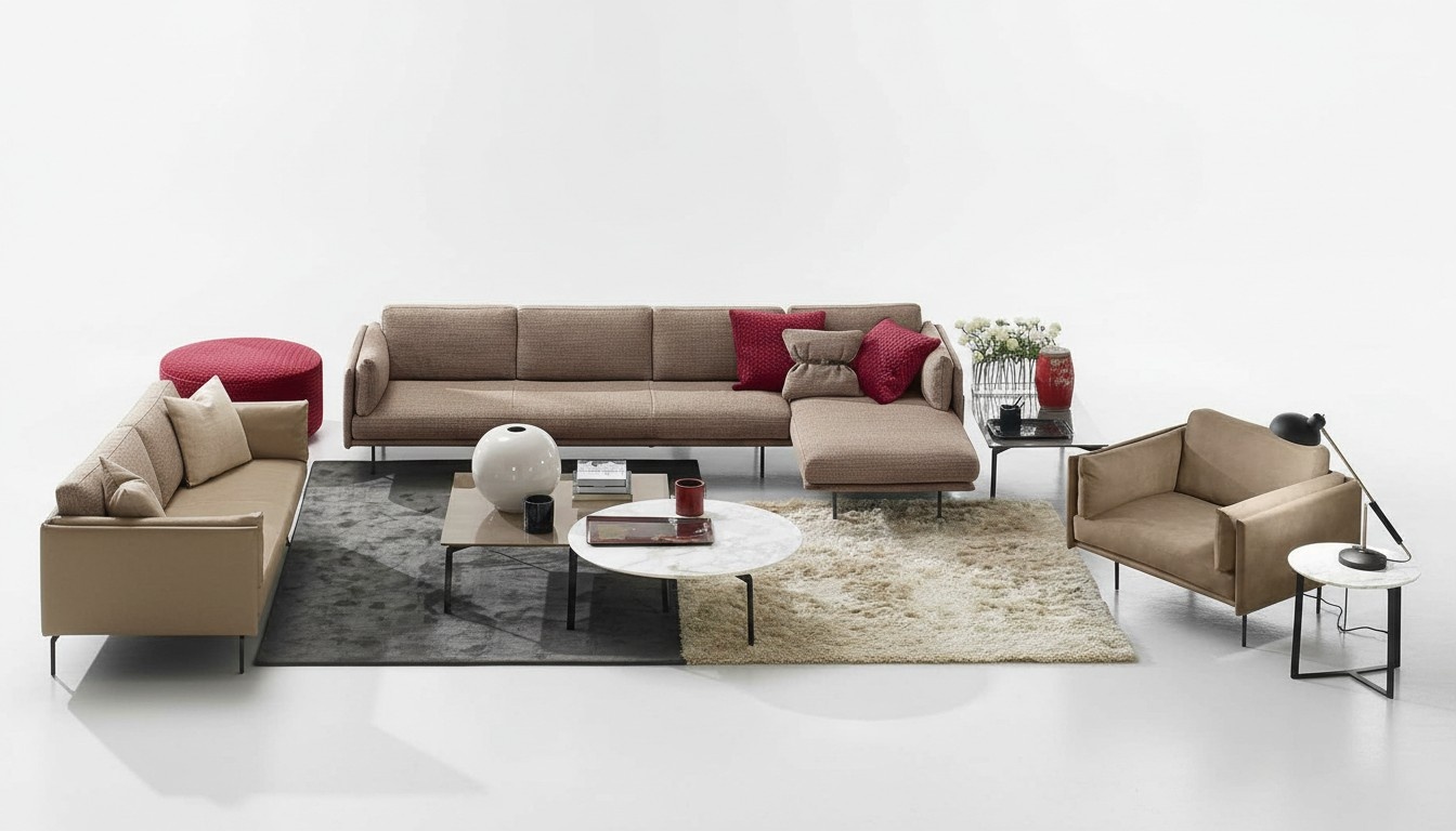 Braun Ecksofa L-Form Sofa Couch Design Polster Modern Textil Wohnzimmer PRIANERA