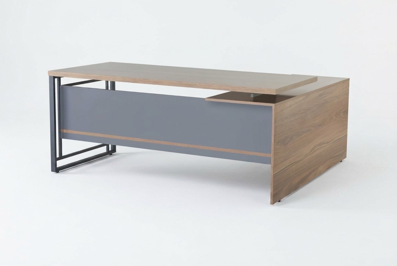 Braun-Grauer Arbeitszimmer Eckschreibtisch Edle Holz L-Form Tische Neu