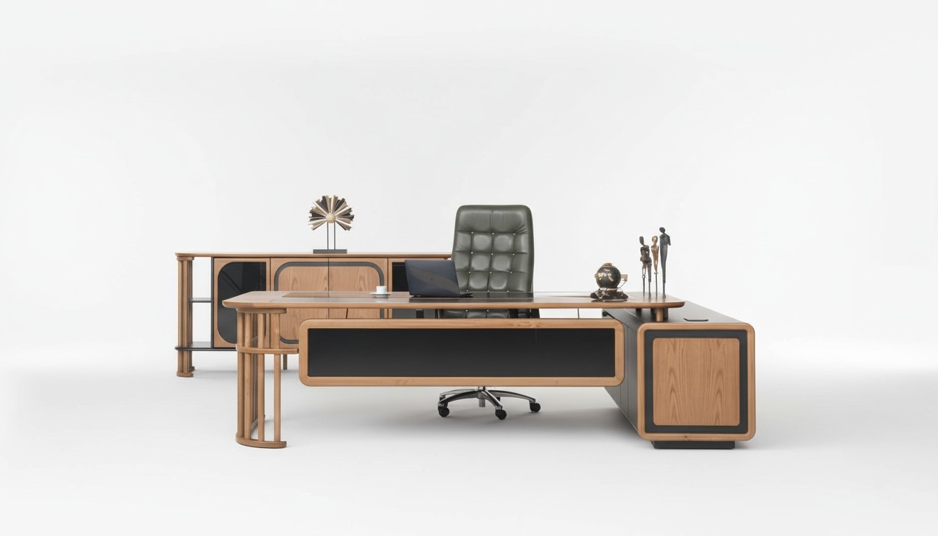 Braun Schwarz Schreibtisch 240x100cm Luxus Tisch Chefschreibtisch Büro Neu