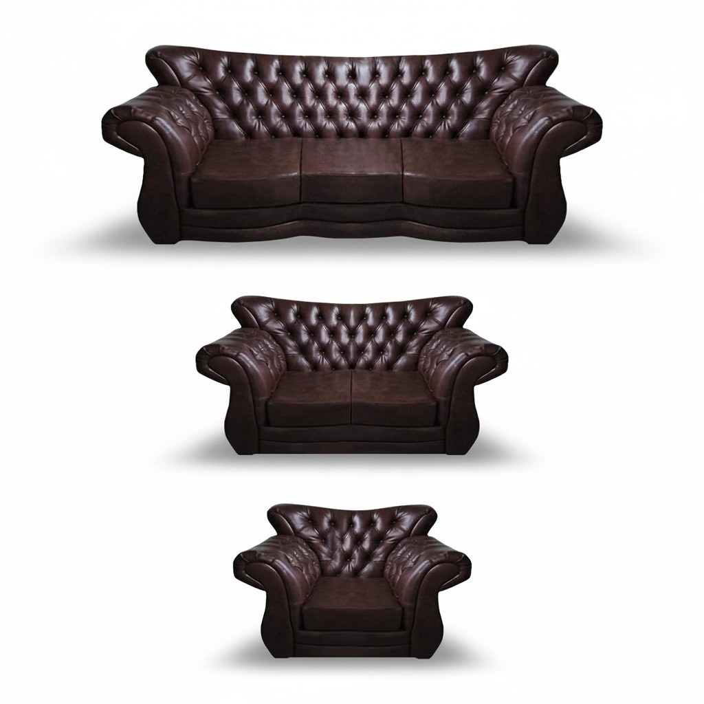 Braun Sofas Komplett 3tlg Leder Sitzmöbel Wohnzimmer Chesterfield Design Möbel