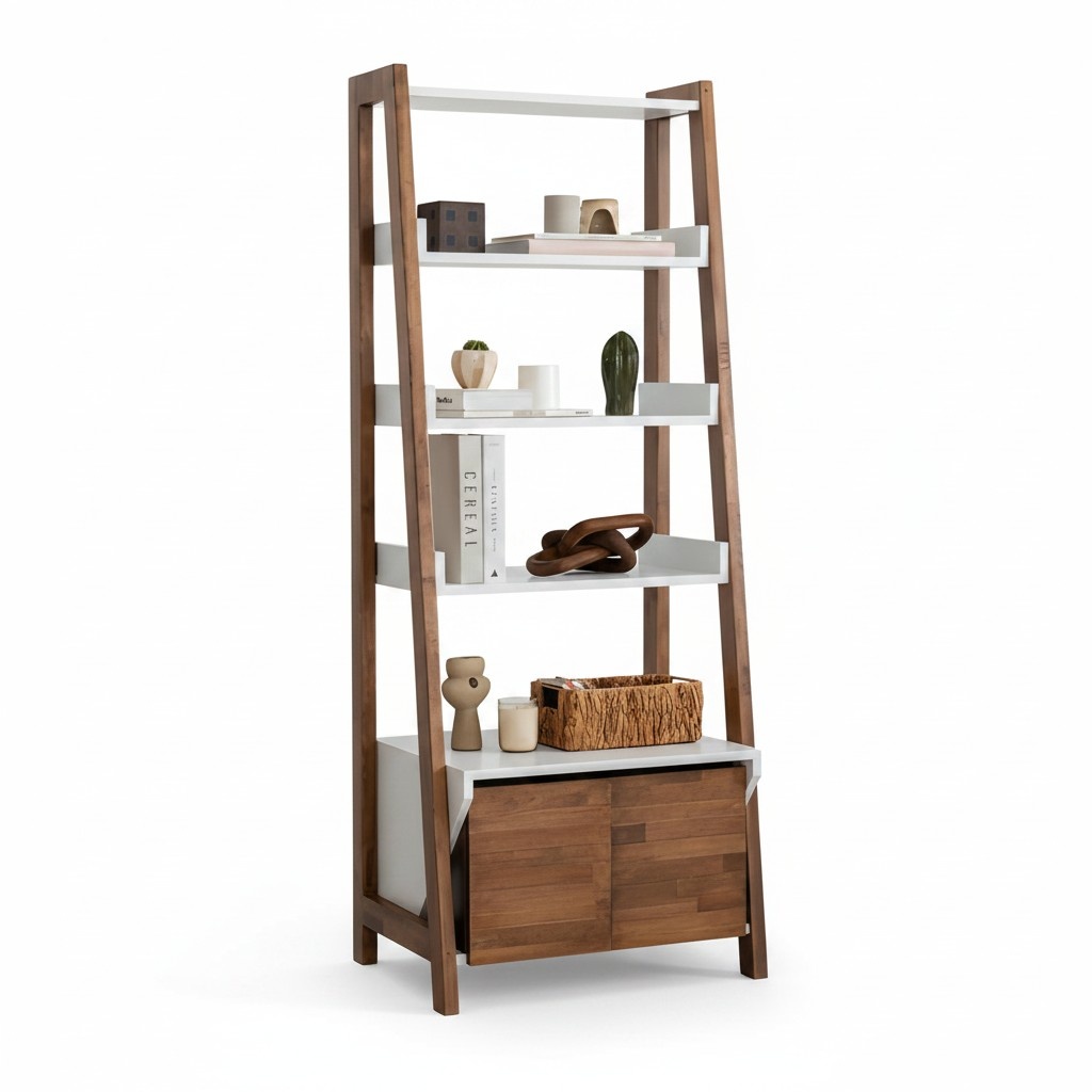 Braun-Weißer Bücherregal Robuste Wohnzimmer Holz Regale Ablagen Möbel