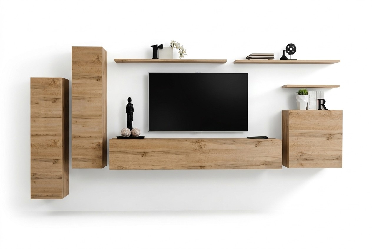 Braun Wohnwand Wohnzimmer Möbel Modern Wandregale Designer Stil Neu TV-Ständer