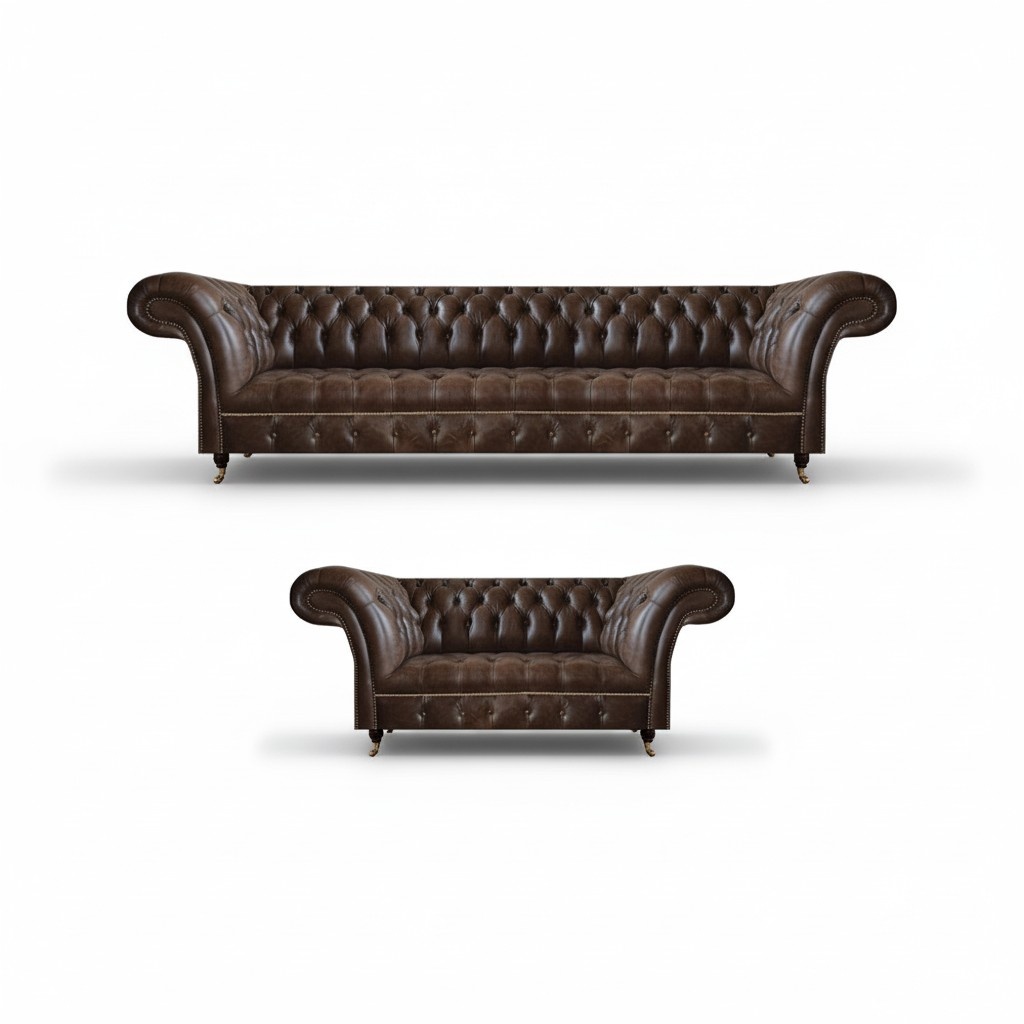 Braune Chesterfield Kunstleder Sofas Designer Wohnzimmer Couchen 2tlg