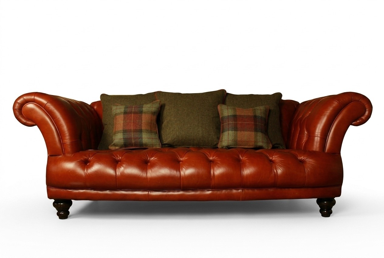 Braune Leder Chesterfield Sofa Couch Polster Stoff couchen Garnitur