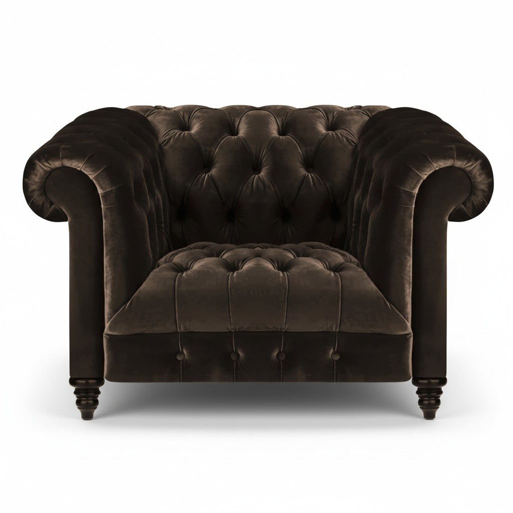 Brauner Chesterfield Polstersessel Moderner Textil Wohnzimmer Einsitzer