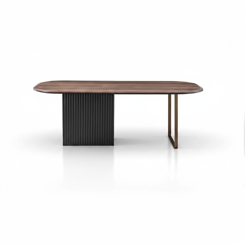 Brauner Holztisch Designer Esszimmer Möbel Halbrunder Edler Esstisch
