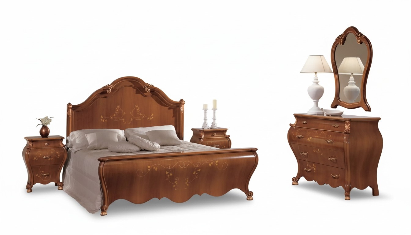 Braunes Schlafzimmer Set Luxus Möbel Betten Nachttische Spiegel Kommode