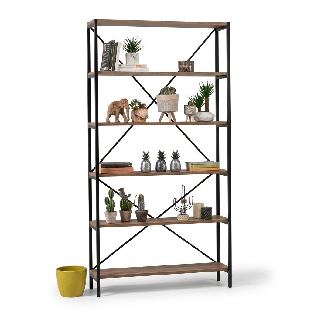 Bücherregal Regal Schrank Holzmöbel Holz Metall Freistehend Wohnzimmer