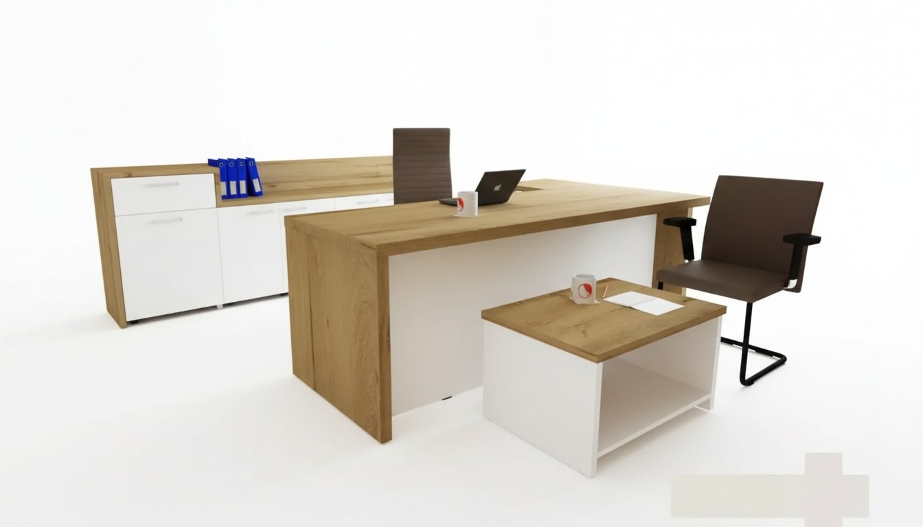 Büro Modernes Set Eckschreibtisch brauner Couchtisch Aktenschrank 3tlg.