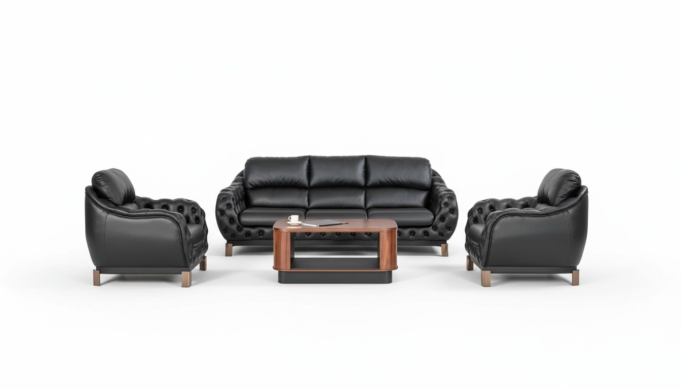 Büro Set Komplettbüro Schwarz 3-Sitzer Sofa Sessel 2tlg. mit Couchtisch Neu