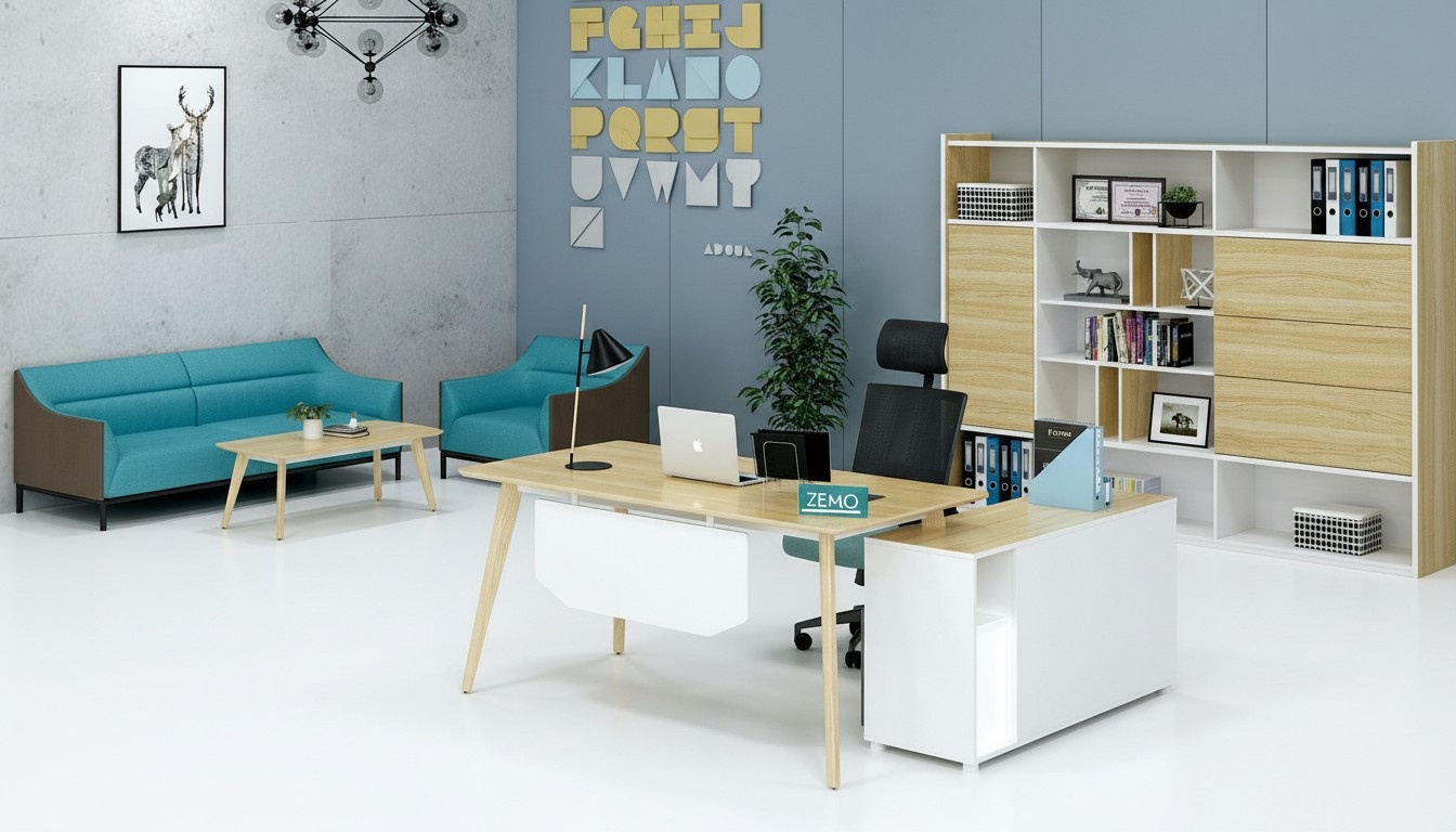 Büroeinrichtung 2tlg. Chef Tisch + Aktenschrank Regal Set Schreibtisch Tische